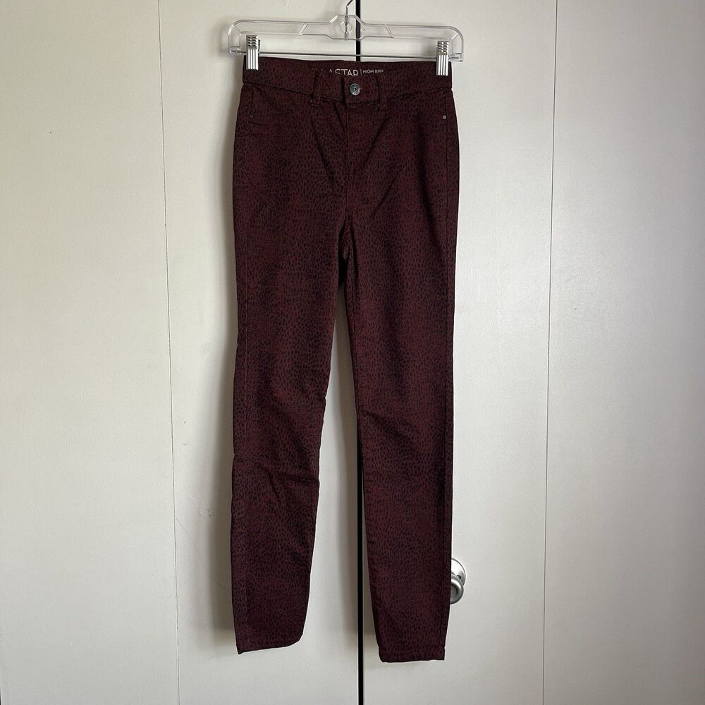 Vanilla Star High Rise Pull-On Skinny Jeans XS Burgundy Cheetah Animal Print EUC